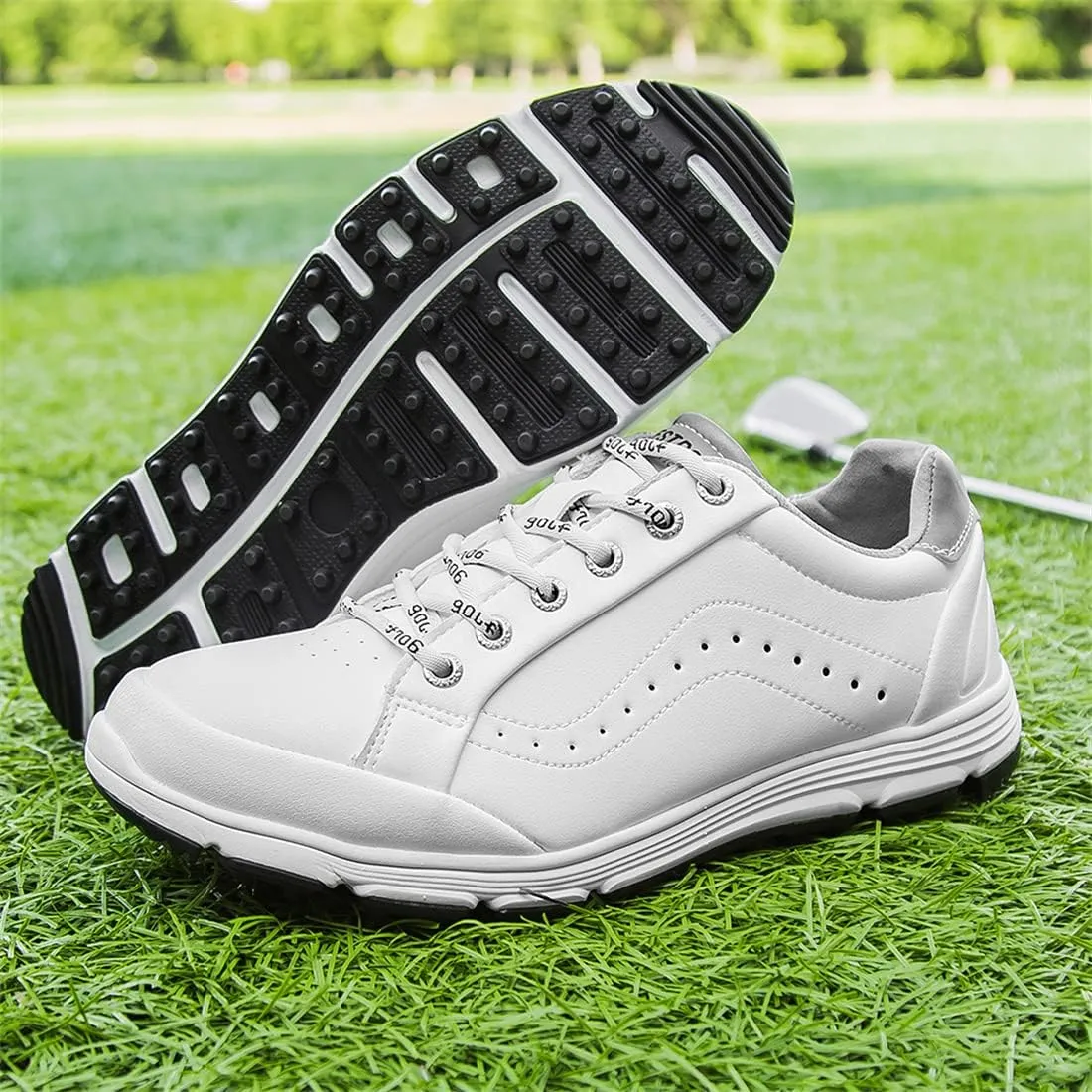 UCUZMI Men Golf Trainers, Lightweight Golfing Shoes Fashion Spikless Athletic Sneakers Outdoor Waterproof Golf Fitness Sport Shoes