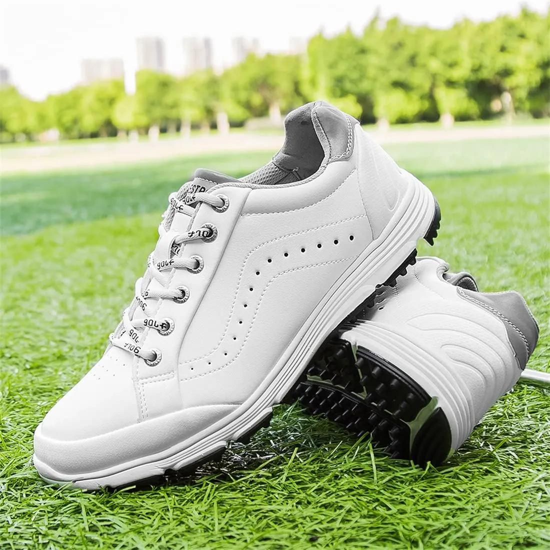 UCUZMI Men Golf Trainers, Lightweight Golfing Shoes Fashion Spikless Athletic Sneakers Outdoor Waterproof Golf Fitness Sport Shoes