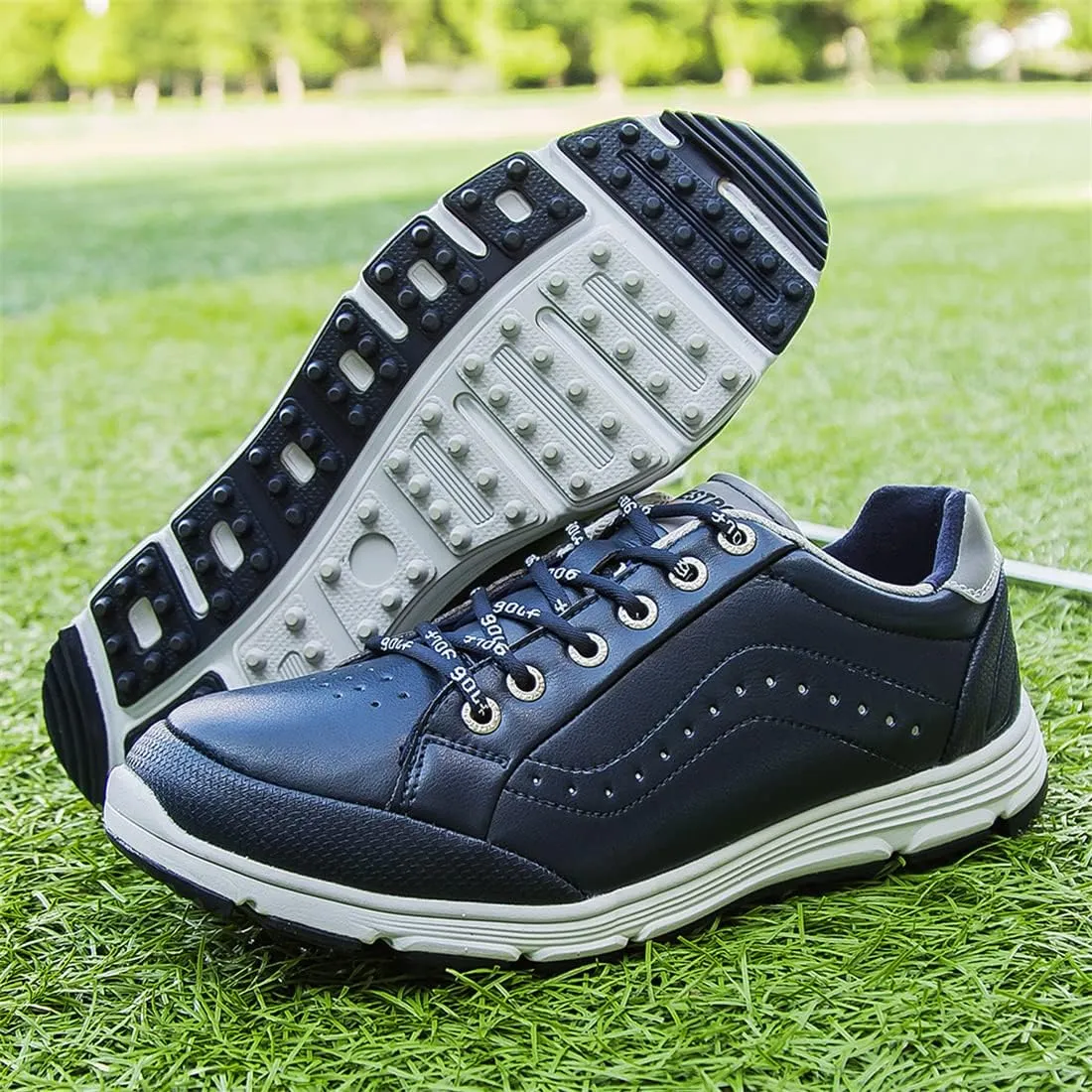 UCUZMI Men Golf Trainers, Lightweight Golfing Shoes Fashion Spikless Athletic Sneakers Outdoor Waterproof Golf Fitness Sport Shoes