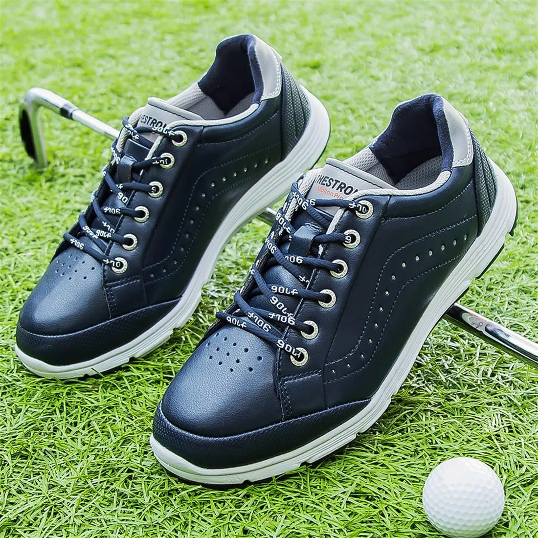 UCUZMI Men Golf Trainers, Lightweight Golfing Shoes Fashion Spikless Athletic Sneakers Outdoor Waterproof Golf Fitness Sport Shoes