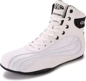 Usoway Wrestling Shoes Men's Boxing Shoes Women's Non-Slip Boxing Boots Breathable Lightweight High Top Sports Training Shoes Weightlifting Fighting Shoes White/Men's 4/Women's 6