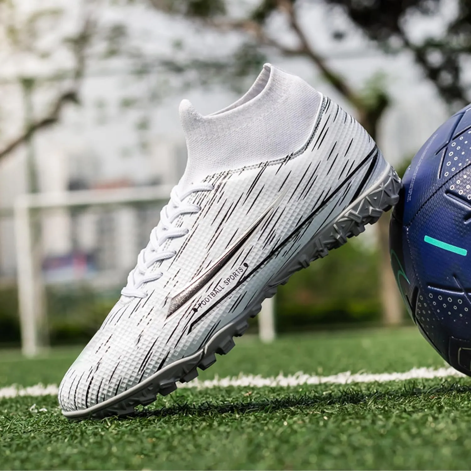 UYO Men's Soccer Cleats Football Shoes AG/FG High-Tops Lace-Up Non-Slip Spikes