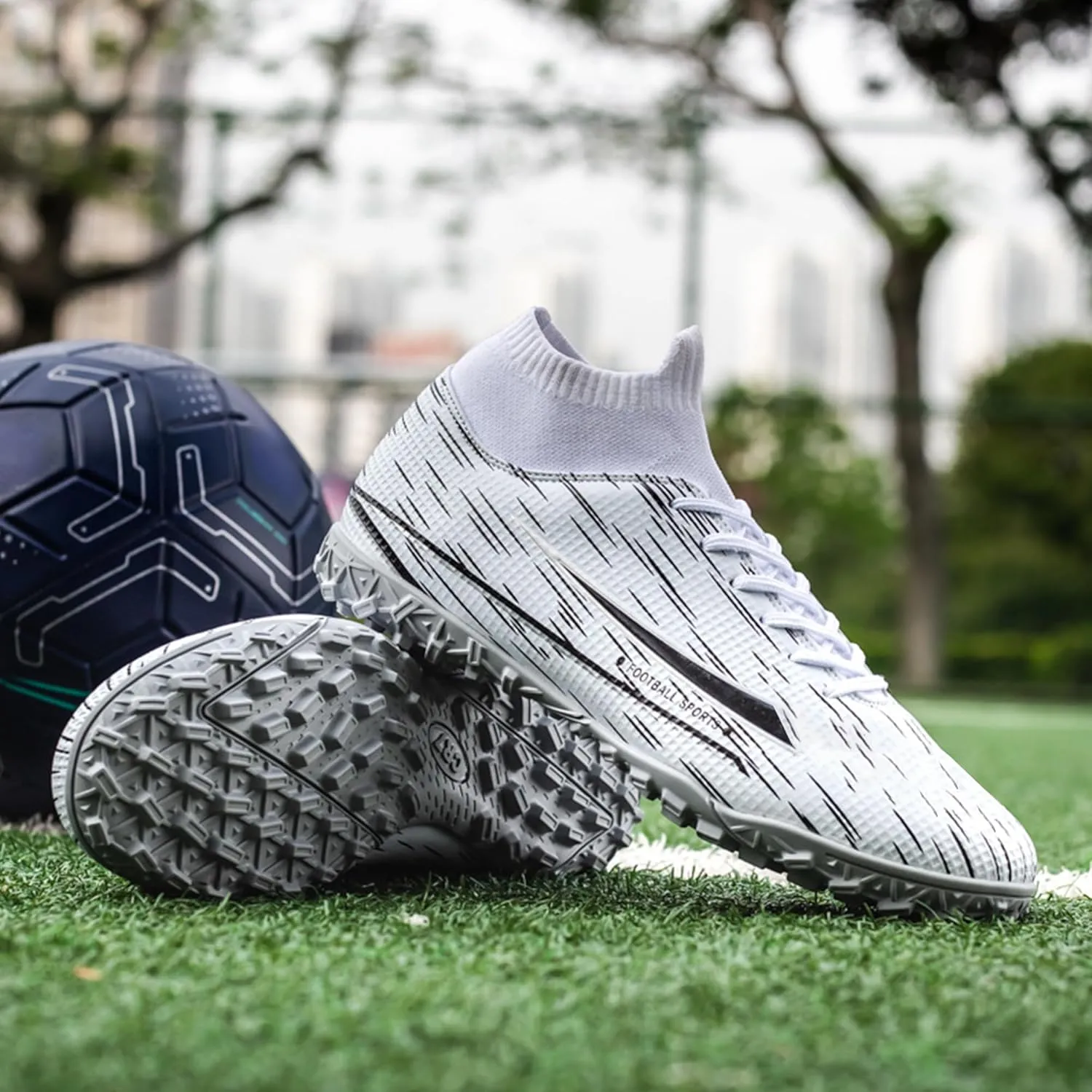 UYO Men's Soccer Cleats Football Shoes AG/FG High-Tops Lace-Up Non-Slip Spikes
