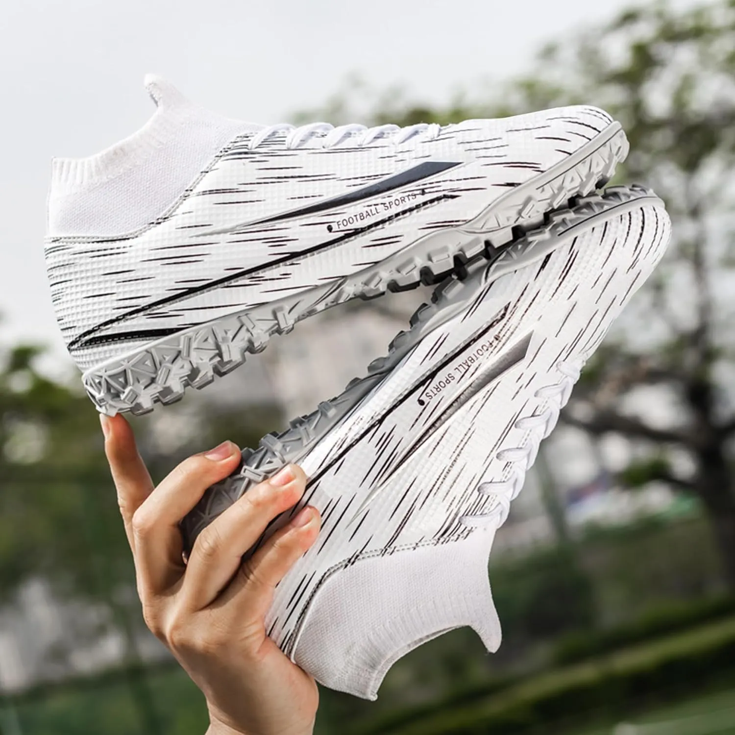 UYO Men's Soccer Cleats Football Shoes AG/FG High-Tops Lace-Up Non-Slip Spikes