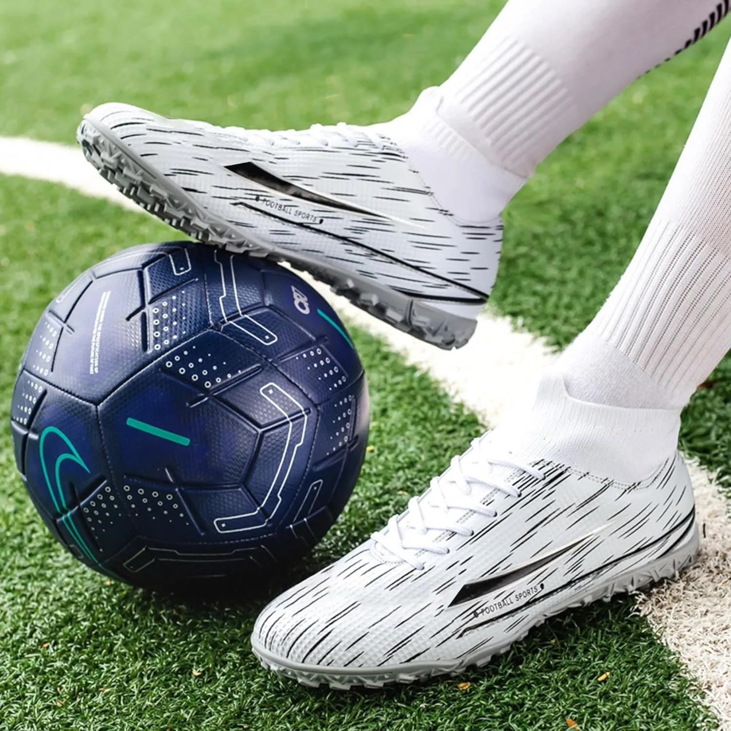 UYO Men's Soccer Cleats Football Shoes AG/FG High-Tops Lace-Up Non-Slip Spikes