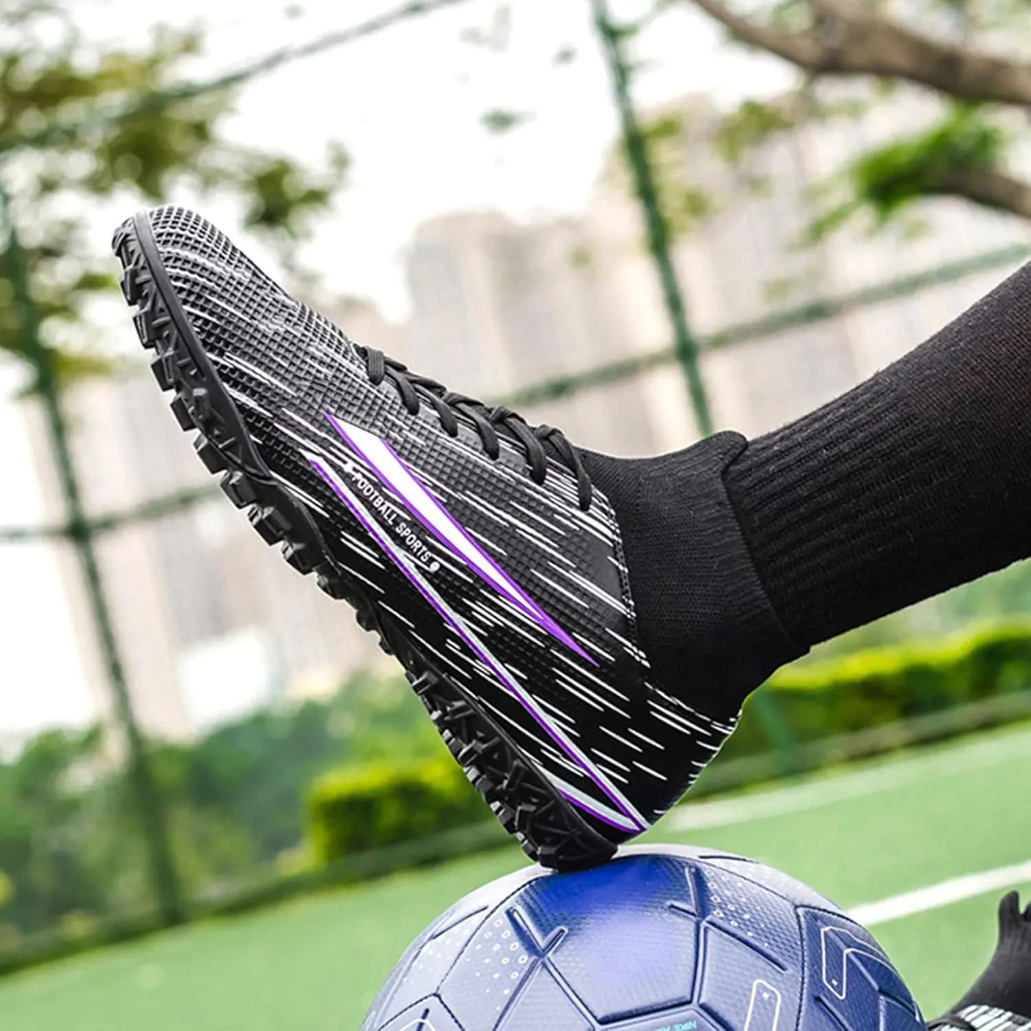 UYO Men's Soccer Cleats Football Shoes AG/FG High-Tops Lace-Up Non-Slip Spikes