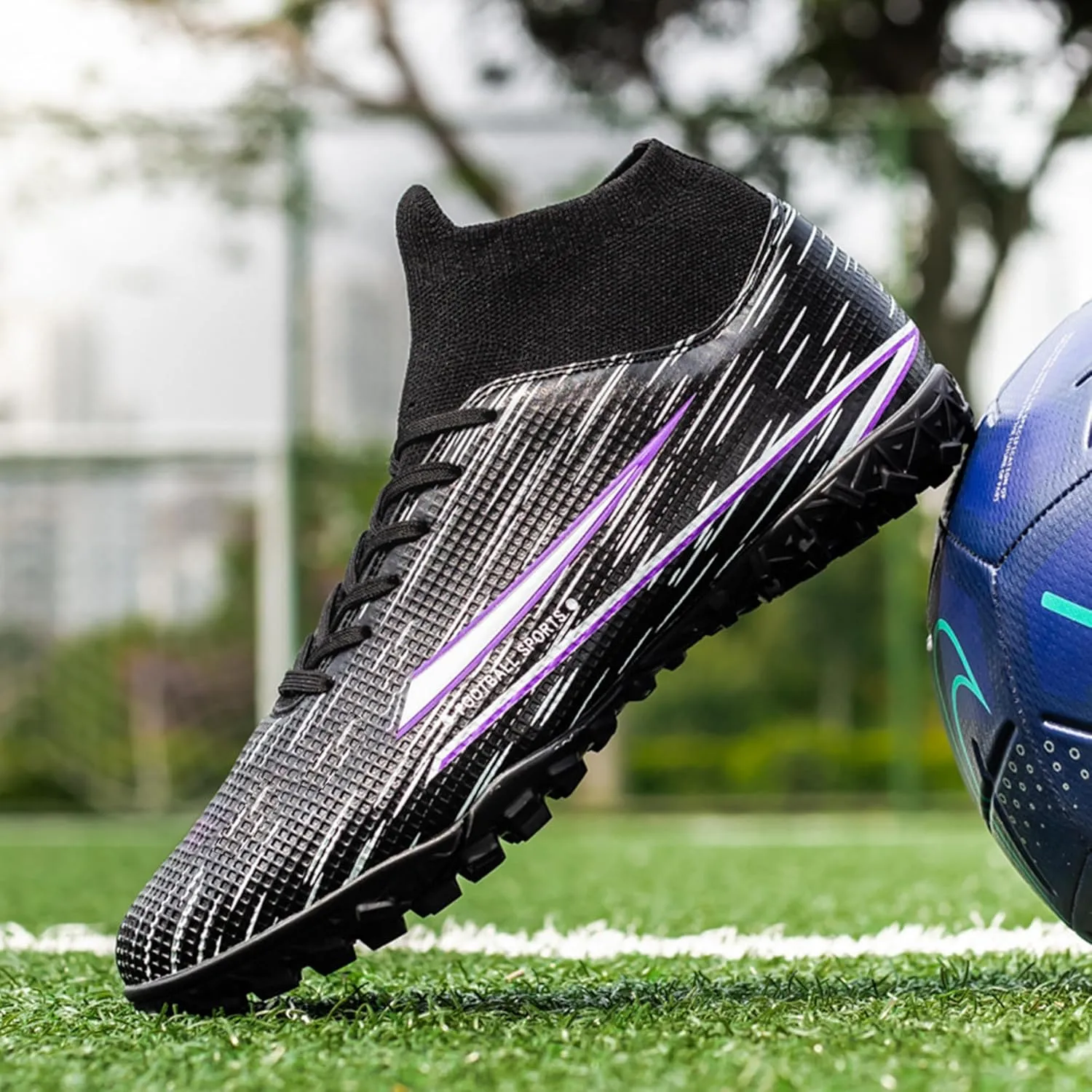 UYO Men's Soccer Cleats Football Shoes AG/FG High-Tops Lace-Up Non-Slip Spikes