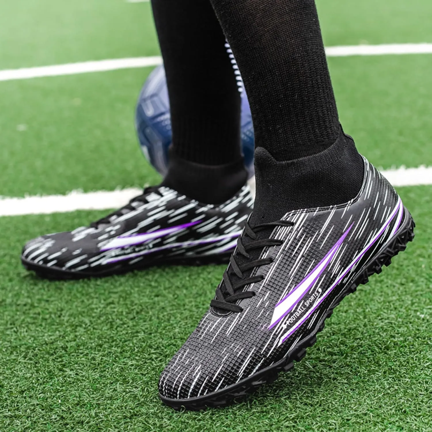 UYO Men's Soccer Cleats Football Shoes AG/FG High-Tops Lace-Up Non-Slip Spikes