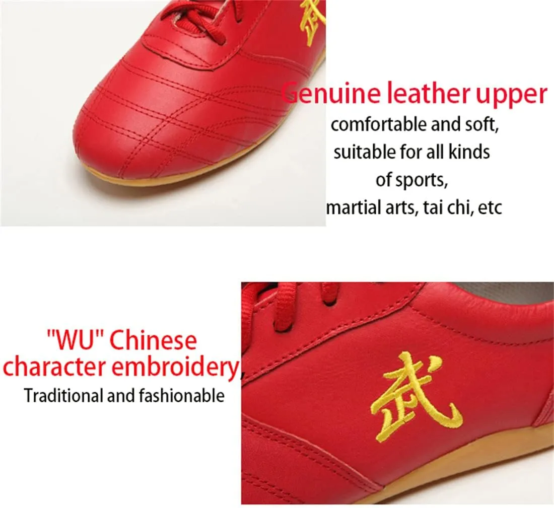 VEACAM Taekwondo Shoes, Ultralight Leather Martial Arts Sneakers Anti-Slip Kung Fu Taichi Training Shoes for Adults and Children