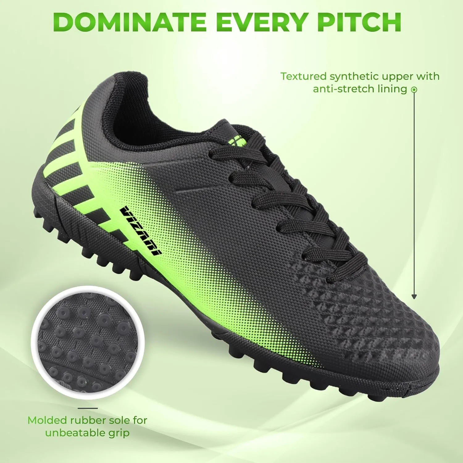 Vizari Kids Turf Soccer Shoes Combo with Two Pairs of Socks | Superior Traction, Comfort & Durability for Artificial Grass | Athletic Football Shoes for Boys and Girls