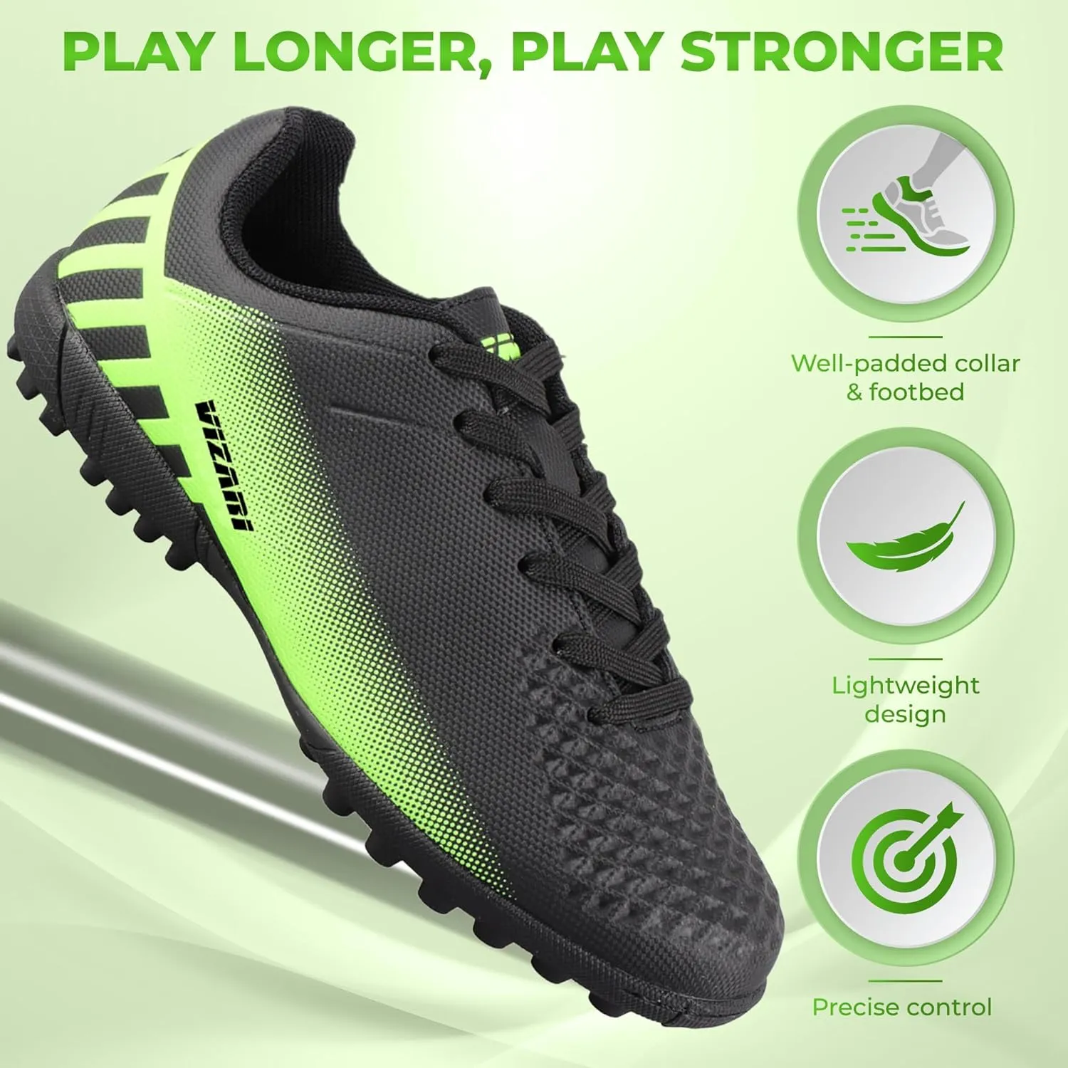 Vizari Kids Turf Soccer Shoes Combo with Two Pairs of Socks | Superior Traction, Comfort & Durability for Artificial Grass | Athletic Football Shoes for Boys and Girls
