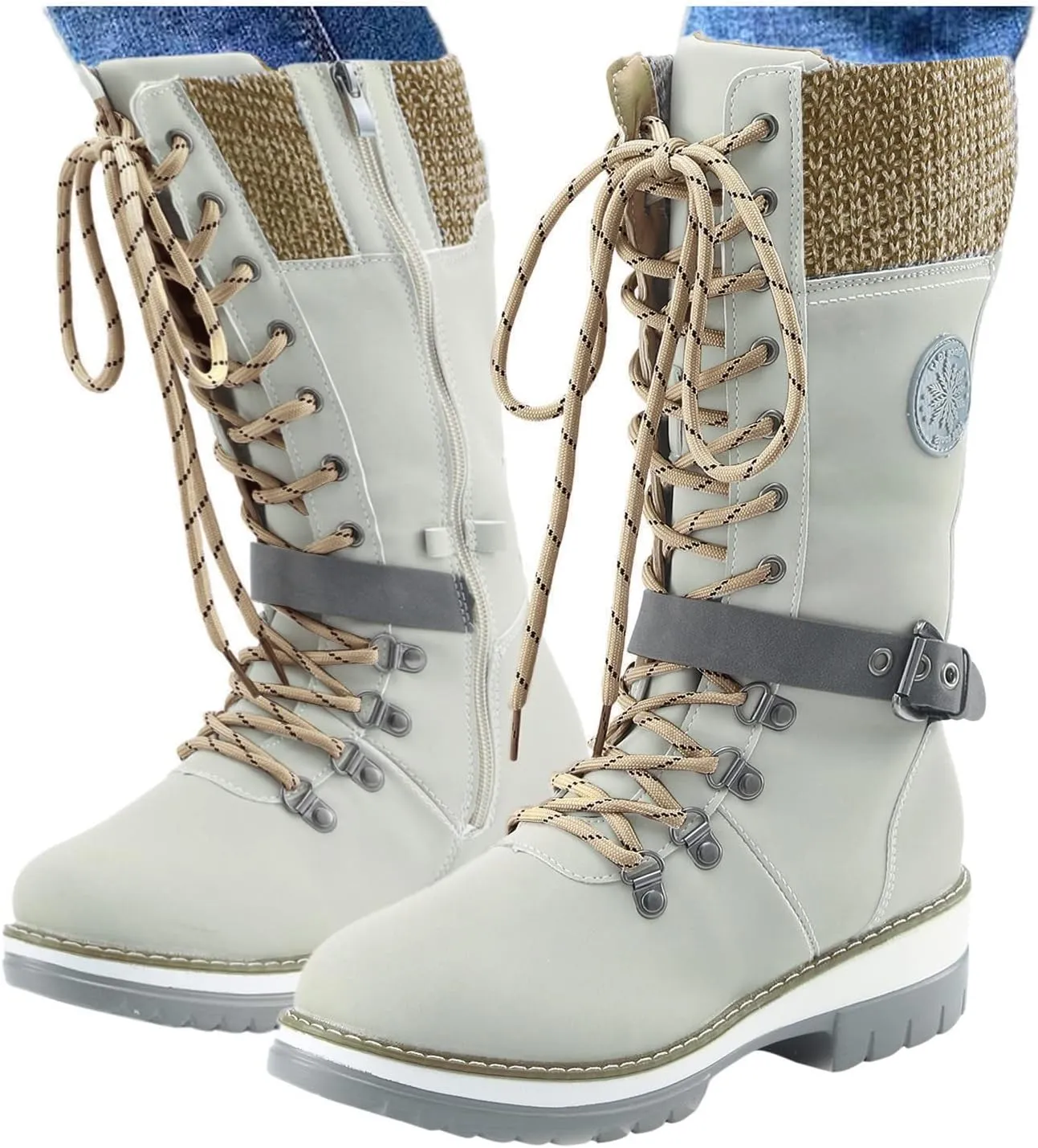 Warm Boots Boots Mid Calf Outdoor Boots Winter Durable Boots Thermal for Women Snow Women's Boots Tall Boots for Women (Beige, 9)