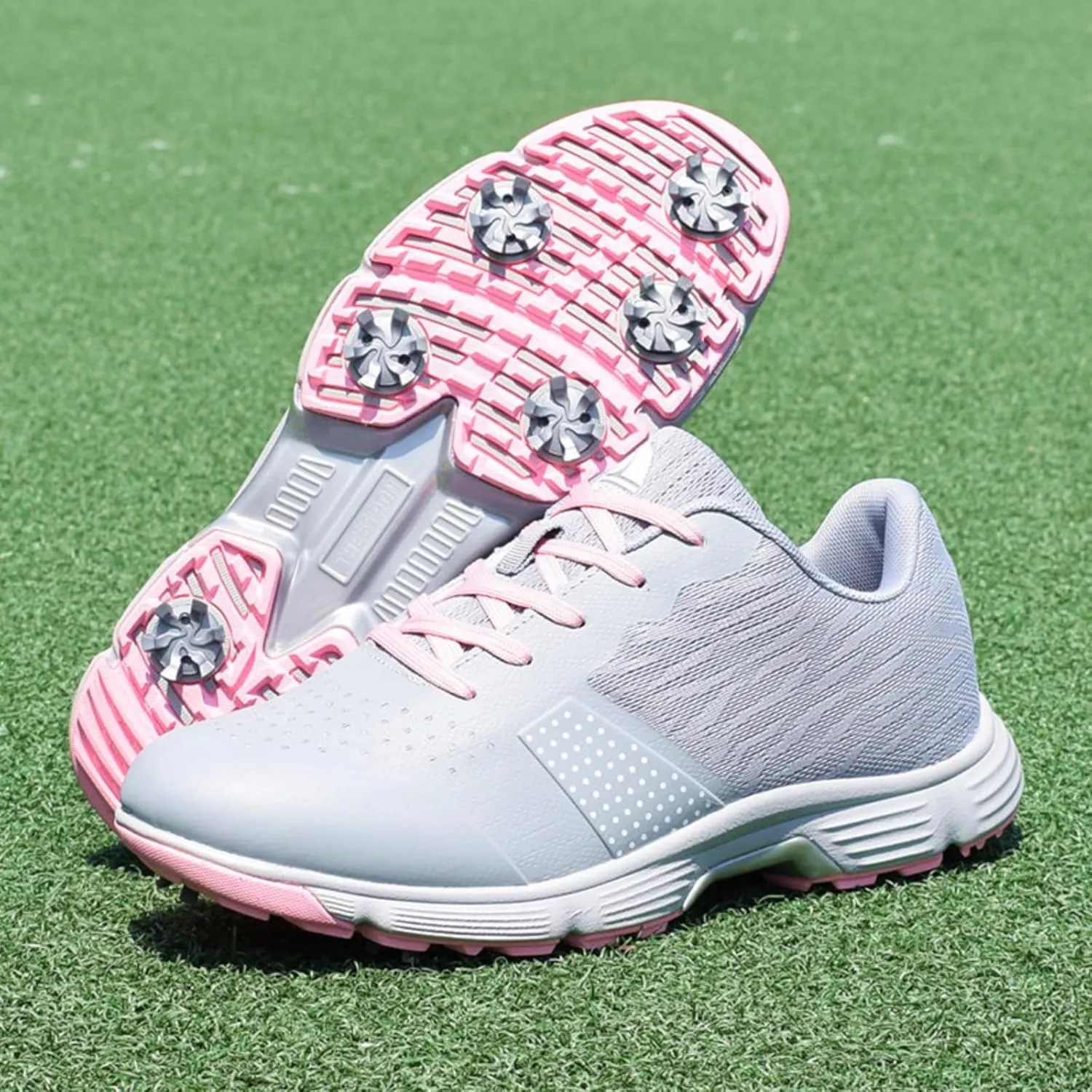 Waterproof Women's/Girl Golf Shoes Spiked Red Golf Trainers Outdoor Anti-Slip Comfort Leather Sneakers Walking Footwears Ladies' for Birthday Gift