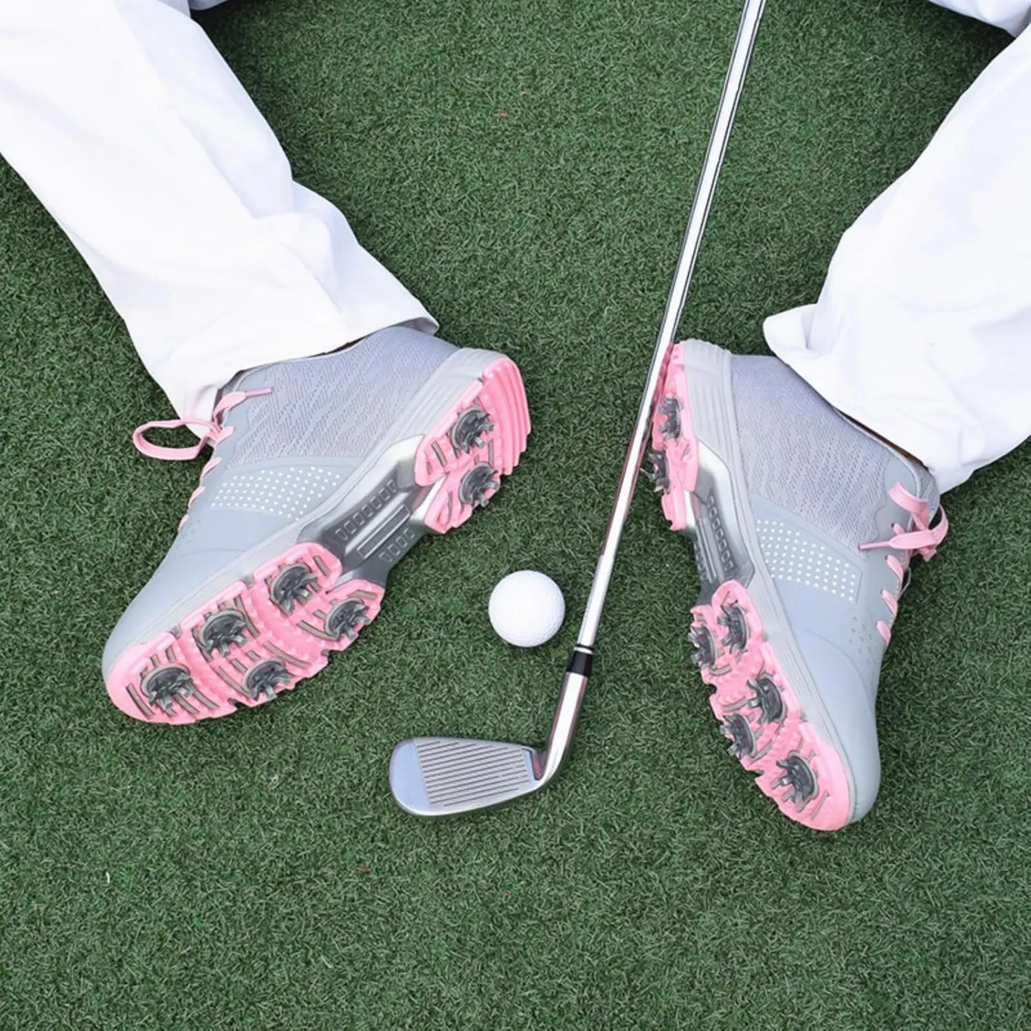 Waterproof Women's/Girl Golf Shoes Spiked Red Golf Trainers Outdoor Anti-Slip Comfort Leather Sneakers Walking Footwears Ladies' for Birthday Gift