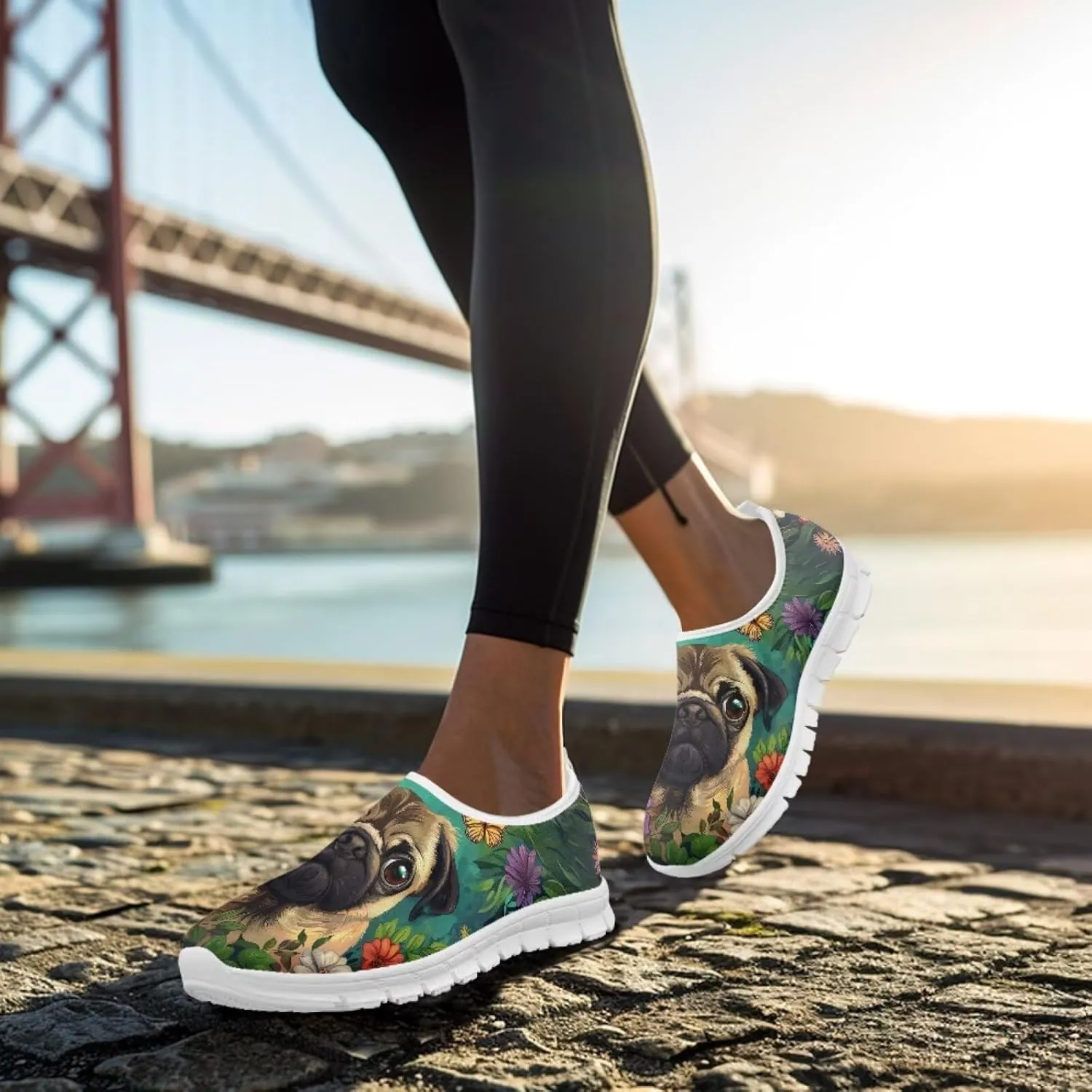 Women's Casual Loafers Dog Print Running Shoes Lightweight Non-Slip Athletic Tennis Training Shoe