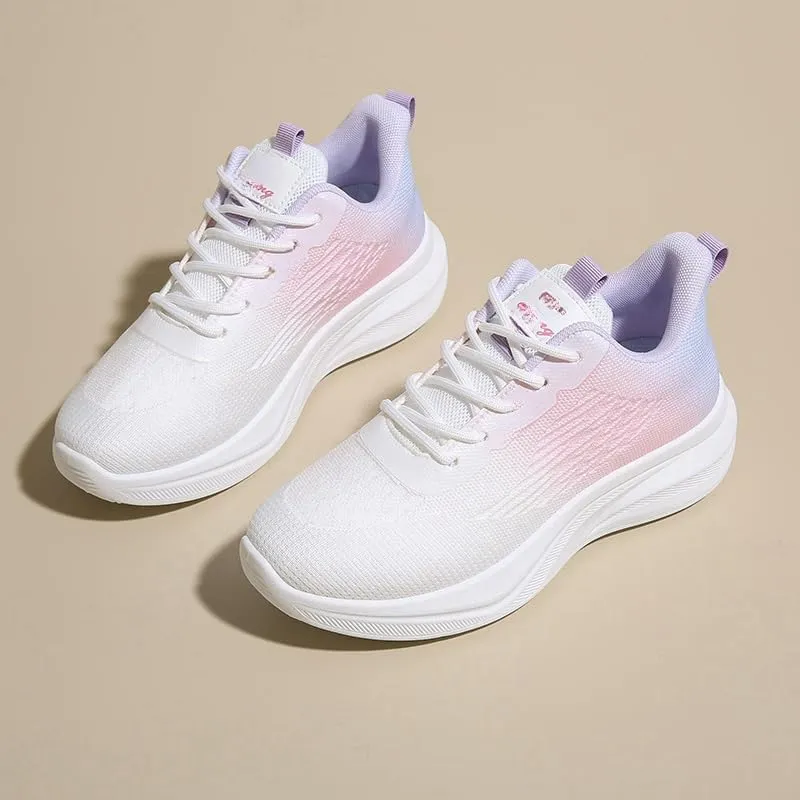 Women's Casual Sneakers, Lace Up Platform Soft Sole Walking Skate Shoes, Low-top Comfort Preppy Shoes- Breathable Mesh