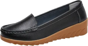 Womens Comfort Walking Flat Loafer Slip On Leather Loafer Comfortable Flat Shoes Outdoor Men Casual Shoes Size 14 (Black, 7)