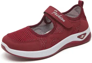 Womens Mesh Walking Shoes Working Nurse Shoes Non-Slip Adjustable Breathable Mesh Mary Janes Sneaker Lightweight Diabetes Heel Pain Plantar Fasciitis Shoe