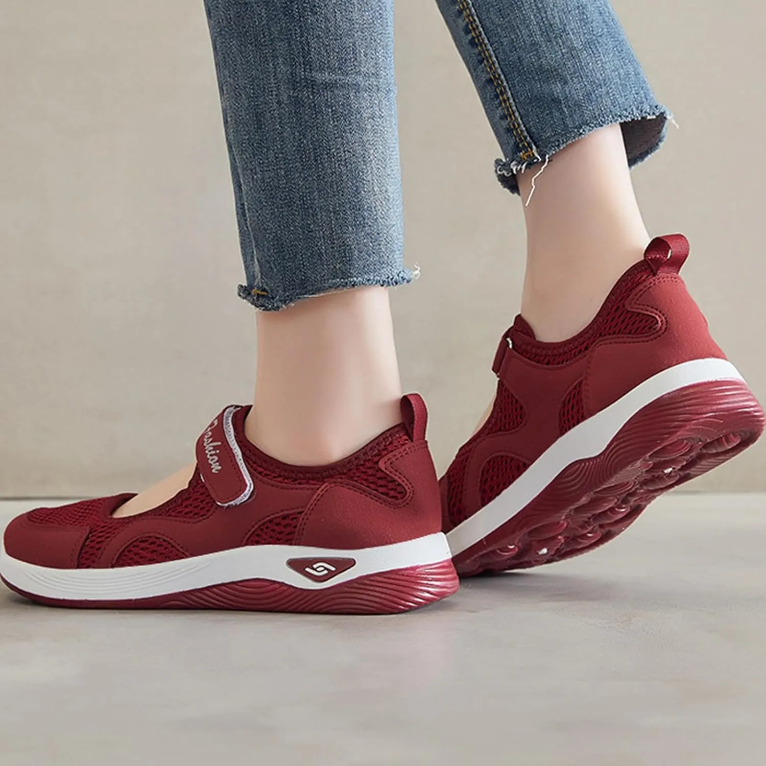 Womens Mesh Walking Shoes Working Nurse Shoes Non-Slip Adjustable Breathable Mesh Mary Janes Sneaker Lightweight Diabetes Heel Pain Plantar Fasciitis Shoe