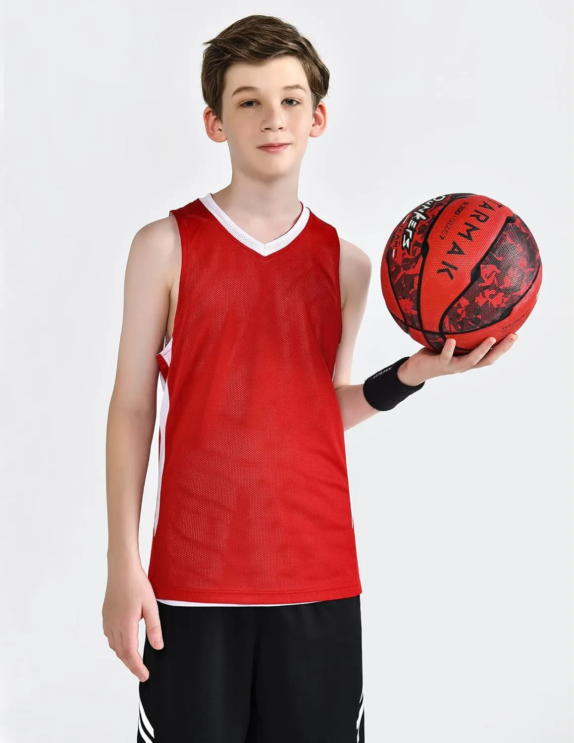 Youth Boys Reversible Mesh Performance Athletic Basketball Jerseys Blank Team Uniforms for Sports Scrimmage