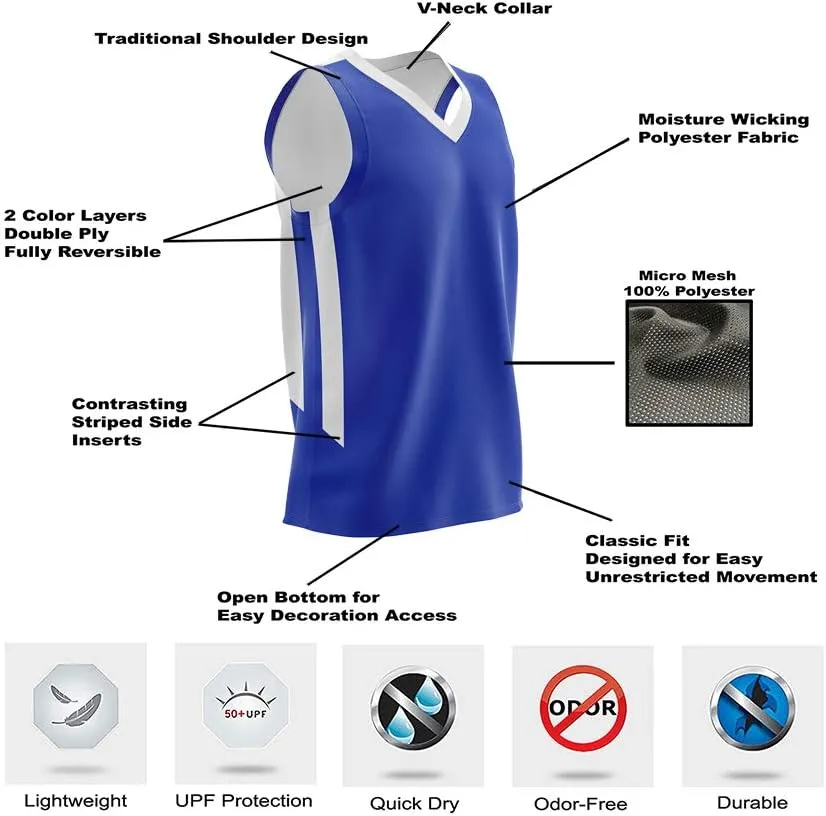 Youth Boys Reversible Mesh Performance Athletic Basketball Jerseys Blank Team Uniforms for Sports Scrimmage