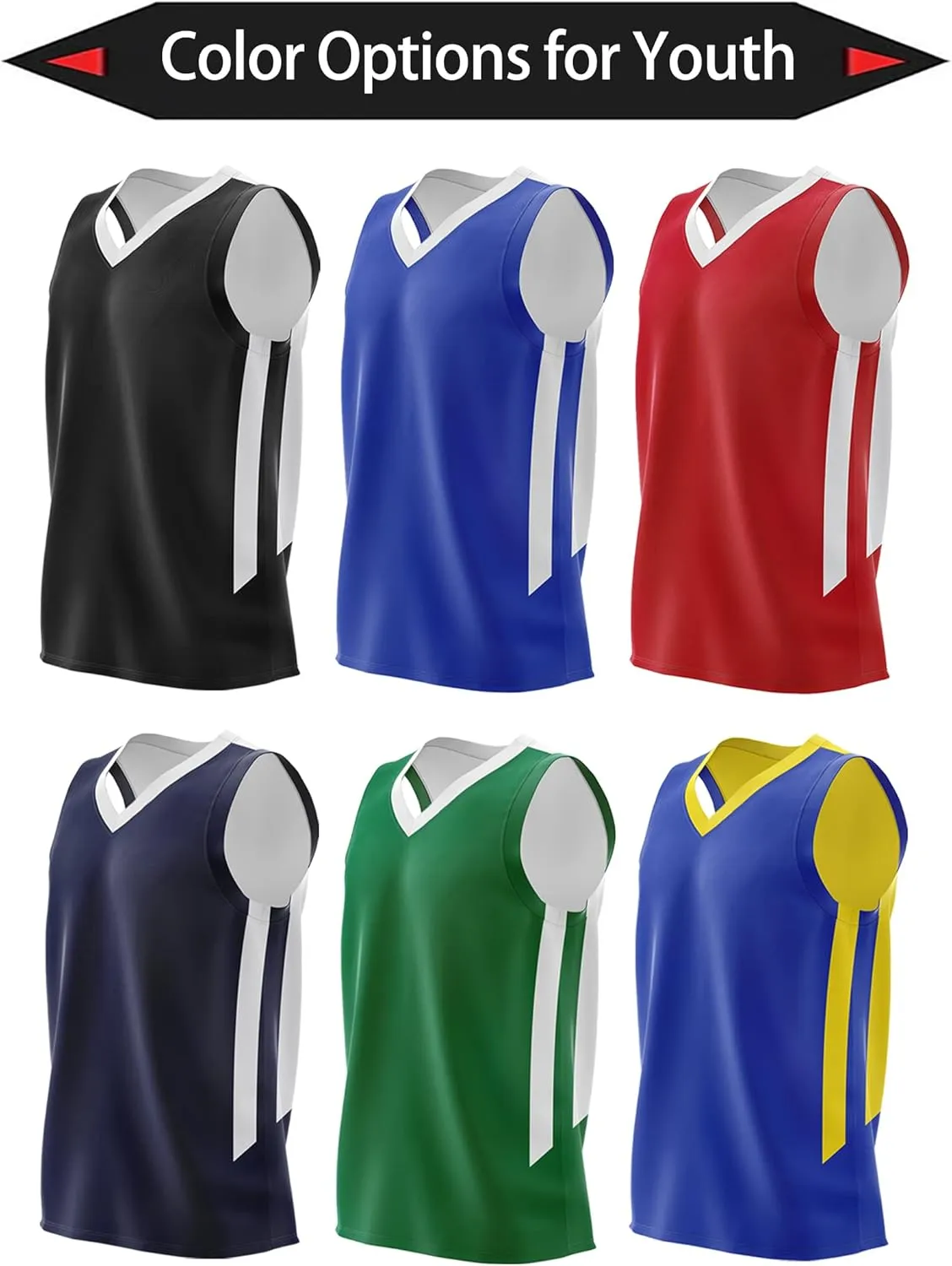Youth Boys Reversible Mesh Performance Athletic Basketball Jerseys Blank Team Uniforms for Sports Scrimmage