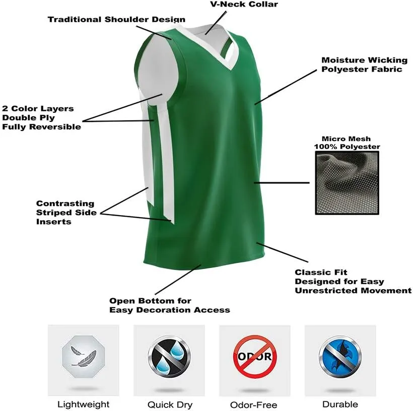 Youth Boys Reversible Mesh Performance Athletic Basketball Jerseys Blank Team Uniforms for Sports Scrimmage