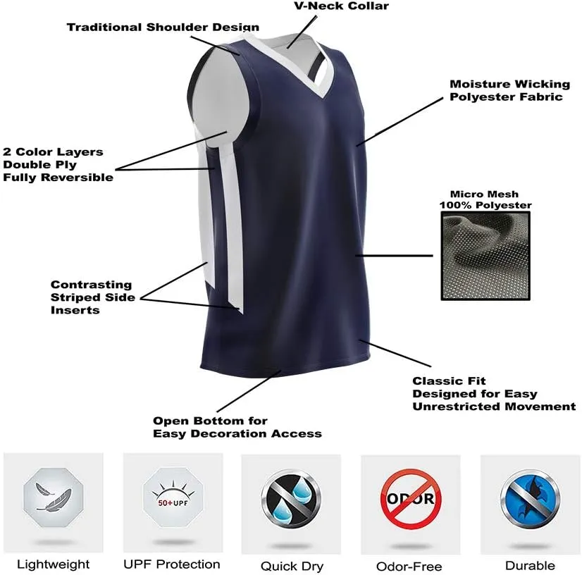 Youth Boys Reversible Mesh Performance Athletic Basketball Jerseys Blank Team Uniforms for Sports Scrimmage