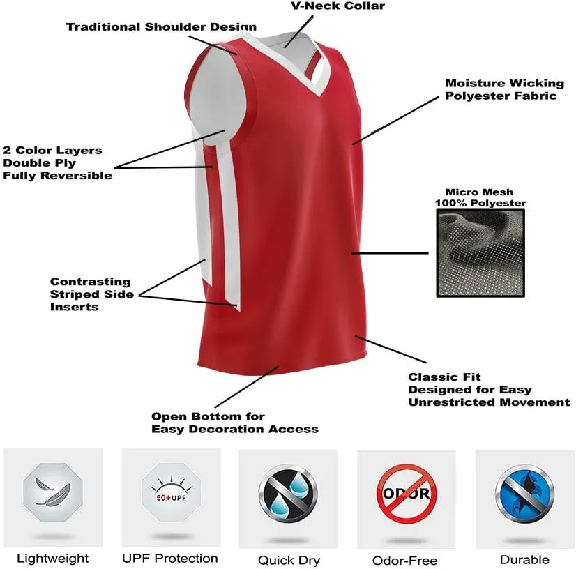 Youth Boys Reversible Mesh Performance Athletic Basketball Jerseys Blank Team Uniforms for Sports Scrimmage
