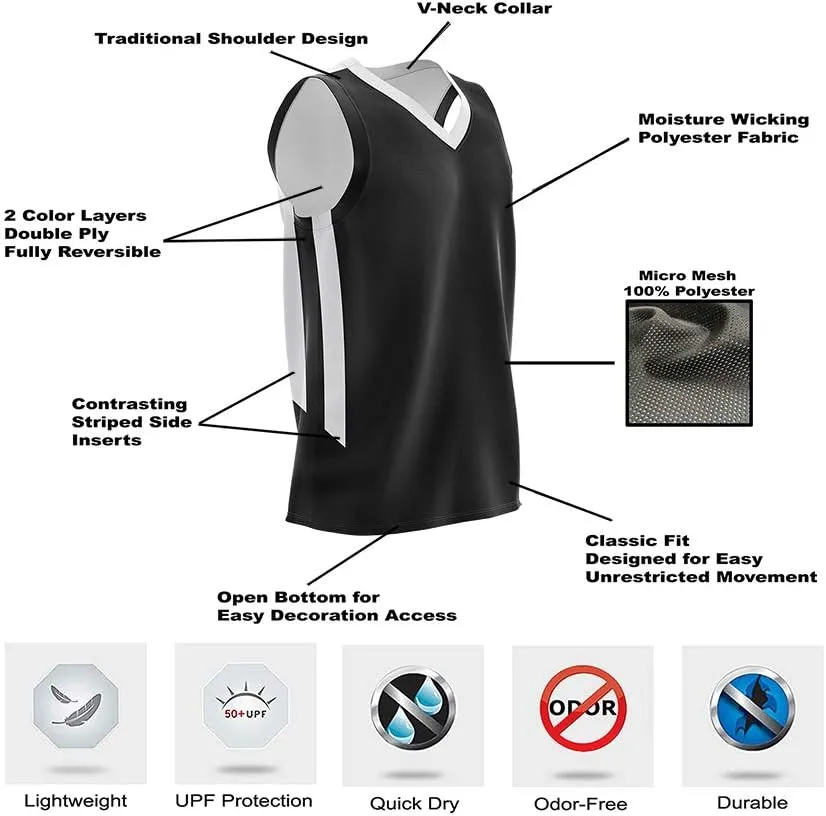Youth Boys Reversible Mesh Performance Athletic Basketball Jerseys Blank Team Uniforms for Sports Scrimmage