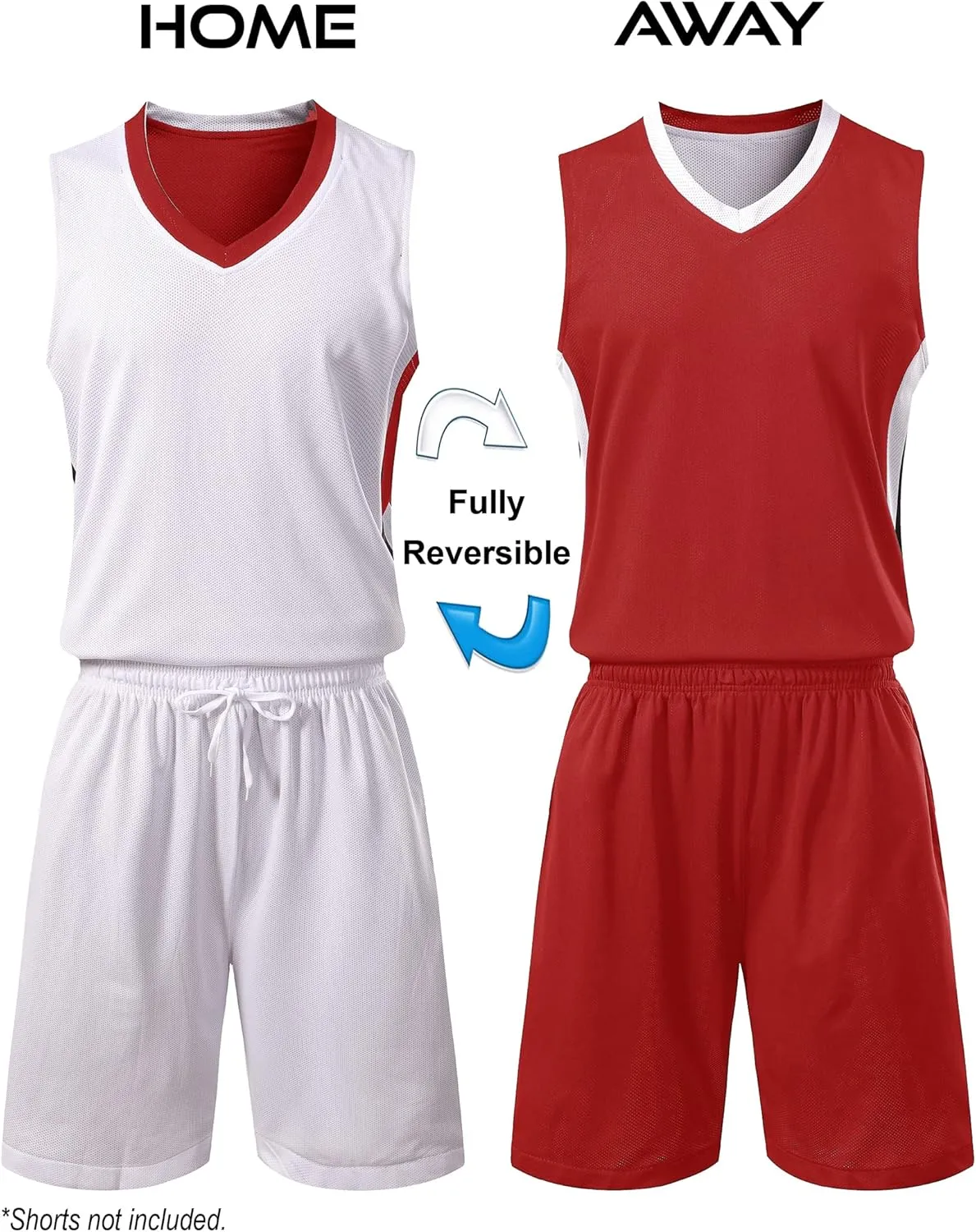 Youth Boys Reversible Mesh Performance Athletic Basketball Jerseys Blank Team Uniforms for Sports Scrimmage